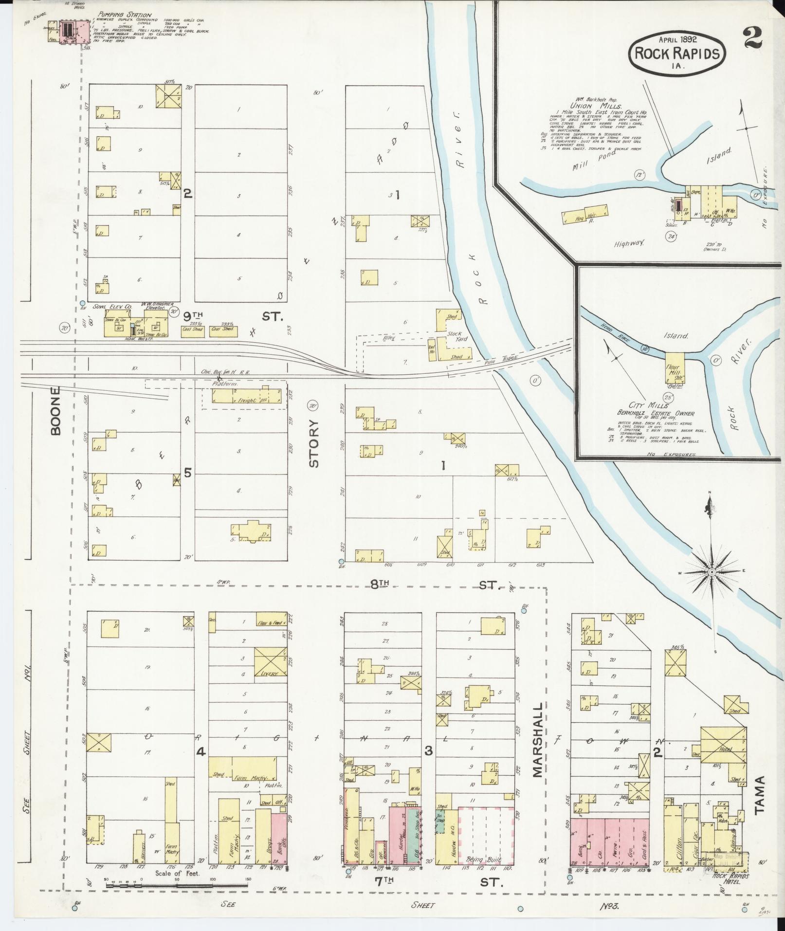 Sanborn Fire Insurance Map from Rock Rapids, Lyon County, Iowa (1892), Sheet #0002 - Historic Sanborn Fire Insurance Map Print, vintage old map wall art