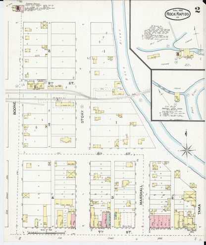 Sanborn Fire Insurance Map from Rock Rapids, Lyon County, Iowa (1892), Sheet #0002 - Historic Sanborn Fire Insurance Map Print, vintage old map wall art