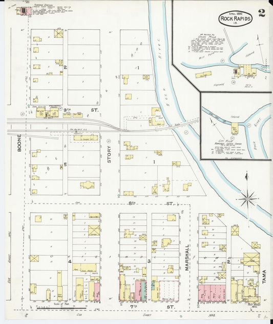 Sanborn Fire Insurance Map from Rock Rapids, Lyon County, Iowa (1892), Sheet #0002 - Historic Sanborn Fire Insurance Map Print, vintage old map wall art