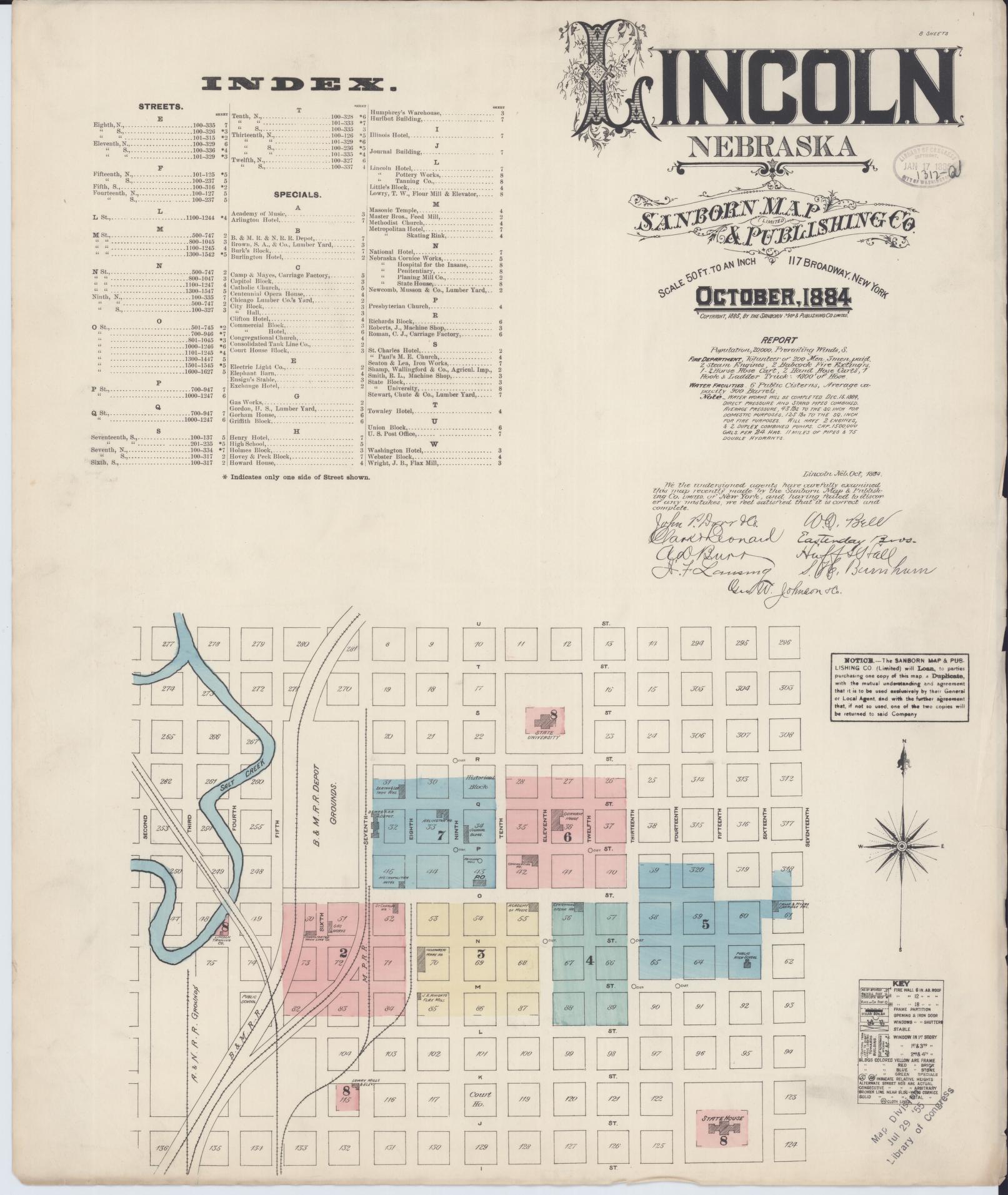 Sanborn Fire Insurance Map from Lincoln, Lancaster County, Nebraska (Unknown), Sheet #0001 - Complete Map Set gallery image, historic Sanborn map, vintage wall art, Nebraska Nebraska