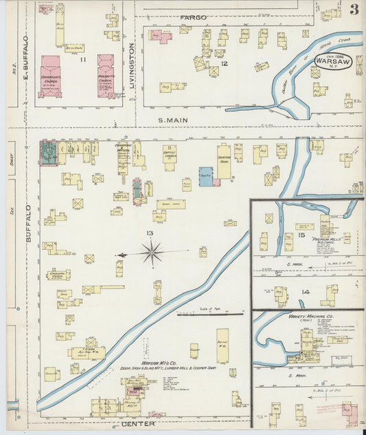 Sanborn Fire Insurance Map from Warsaw, Wyoming County, New York (1886), Sheet #0003 - Historic Sanborn Fire Insurance Map Print, vintage old map wall art, antique decor, genealogy gift, New York New York map