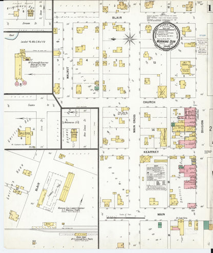 Sanborn Fire Insurance Map from Morning Sun, Louisa County, Iowa (1900), Sheet #0001 - Historic Sanborn Fire Insurance Map Print, vintage old map wall art