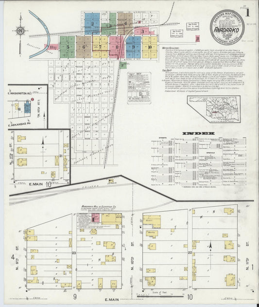 Sanborn Fire Insurance Map from Anadarko, Caddo County, Oklahoma (1916), Sheet #0001 - Historic Sanborn Fire Insurance Map Print, vintage old map wall art, antique decor, genealogy gift, Oklahoma Oklahoma map