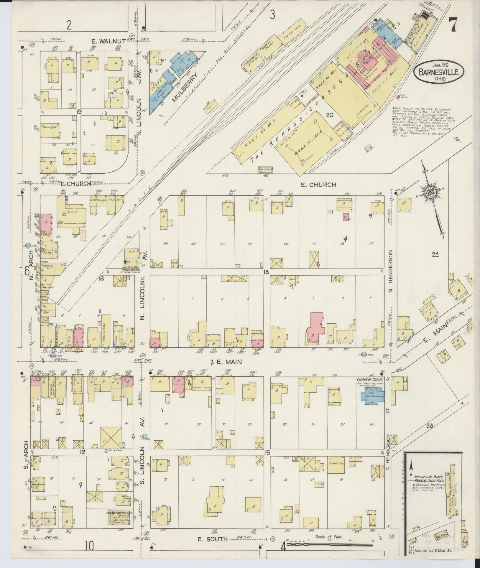 Sanborn Fire Insurance Map from Barnesville, Belmont County, Ohio (1915), Sheet #0007 - Historic Sanborn Fire Insurance Map Print, vintage old map wall art, antique decor, genealogy gift, Ohio Ohio map
