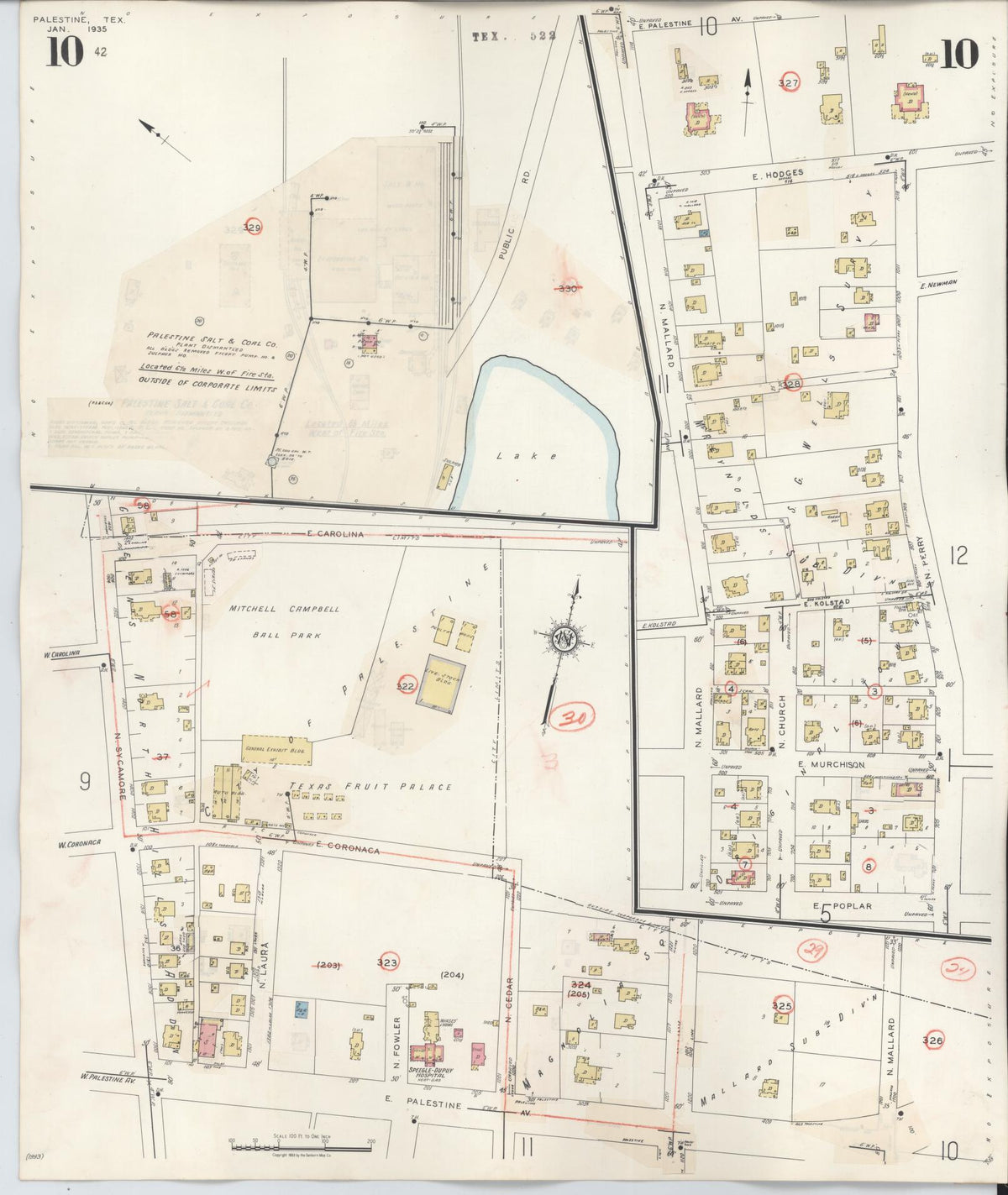 Sanborn Fire Insurance Map from Palestine, Anderson County, Texas (1949), Sheet #0010 - Historic Sanborn Fire Insurance Map Print, vintage old map wall art, antique decor, genealogy gift, Texas Texas map