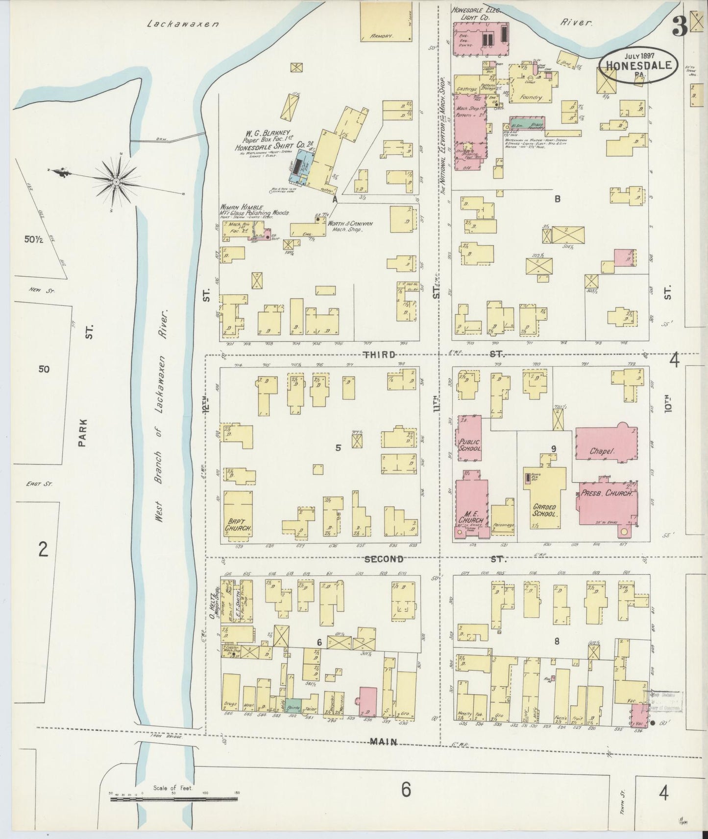 Sanborn Fire Insurance Map from Honesdale, Wayne County, Pennsylvania (1897), Sheet #0003 - Complete Map Set gallery image, historic Sanborn map, vintage wall art, Pennsylvania Pennsylvania