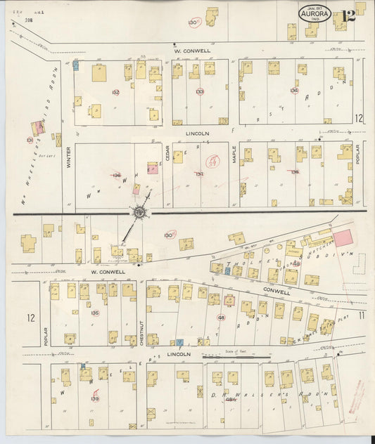 Sanborn Fire Insurance Map from Aurora, Dearborn County, Indiana (1935), Sheet #0012 - Historic Sanborn Fire Insurance Map Print, vintage old map wall art, antique decor, genealogy gift, Indiana Indiana map