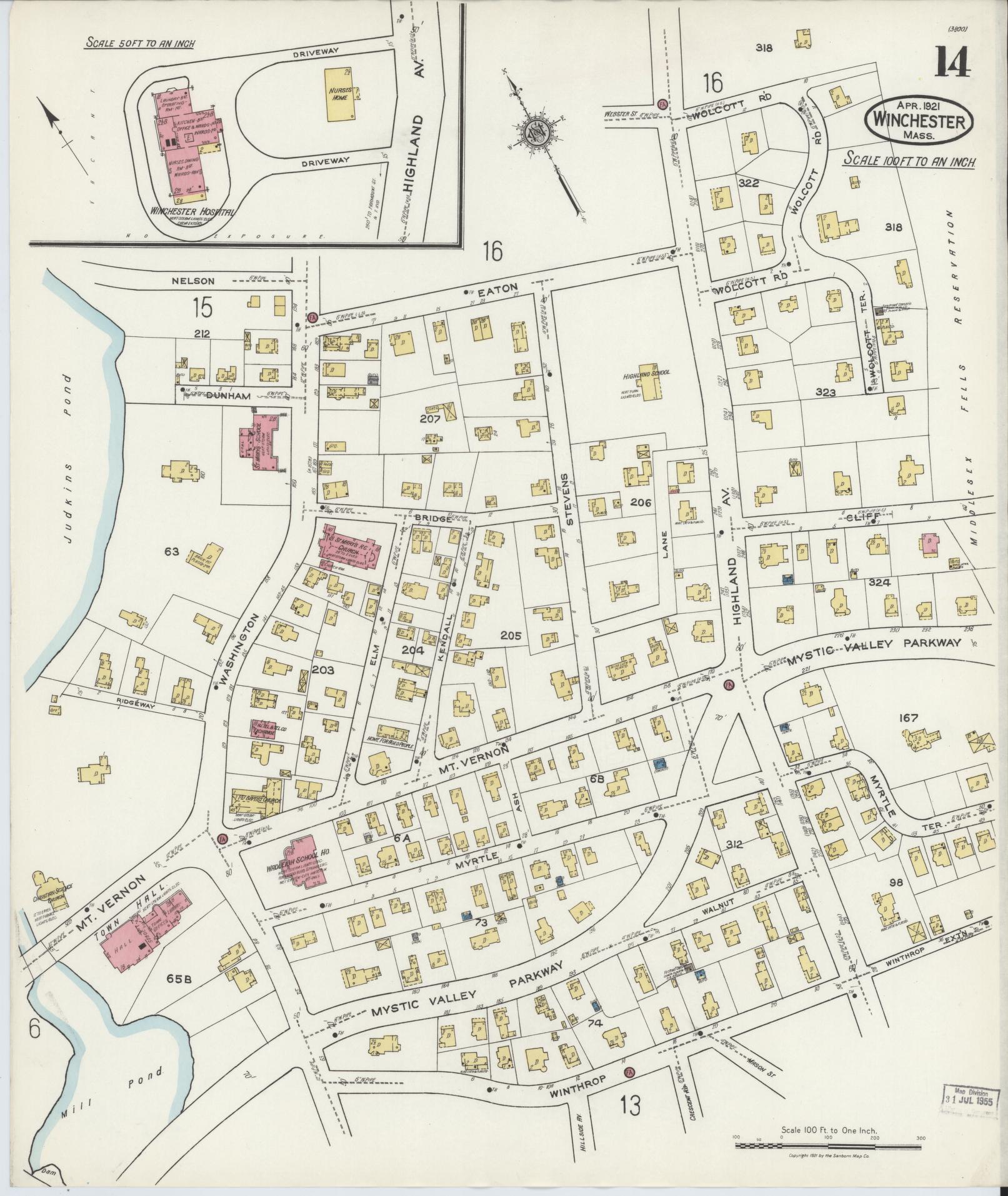 Sanborn Fire Insurance Map from Winchester, Middlesex County, Massachusetts (1921), Sheet #0014 - Complete Map Set gallery image, historic Sanborn map, vintage wall art, Massachusetts Massachusetts