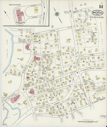 Sanborn Fire Insurance Map from Winchester, Middlesex County, Massachusetts (1921), Sheet #0014 - Complete Map Set gallery image, historic Sanborn map, vintage wall art, Massachusetts Massachusetts
