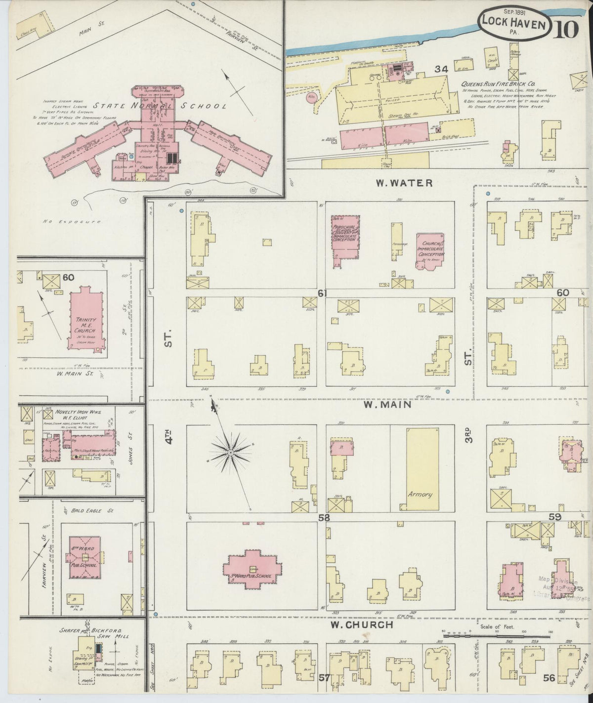 Sanborn Fire Insurance Map from Lock Haven, Clinton County, Pennsylvania (1891), Sheet #0010 - Historic Sanborn Fire Insurance Map Print, vintage old map wall art, antique decor, genealogy gift, Pennsylvania Pennsylvania map
