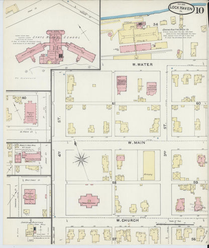 Sanborn Fire Insurance Map from Lock Haven, Clinton County, Pennsylvania (1891), Sheet #0010 - Historic Sanborn Fire Insurance Map Print, vintage old map wall art, antique decor, genealogy gift, Pennsylvania Pennsylvania map