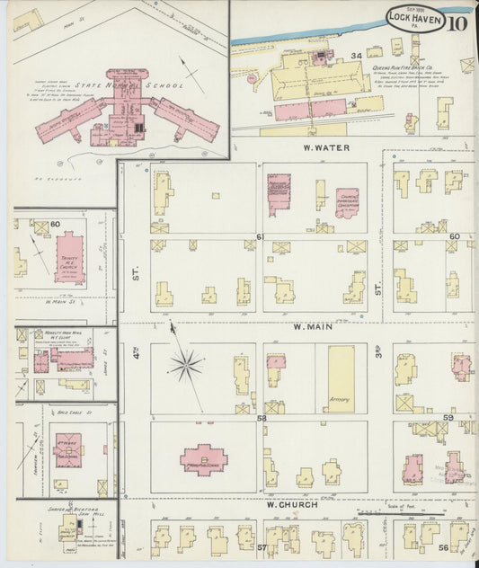 Sanborn Fire Insurance Map from Lock Haven, Clinton County, Pennsylvania (1891), Sheet #0010 - Historic Sanborn Fire Insurance Map Print, vintage old map wall art, antique decor, genealogy gift, Pennsylvania Pennsylvania map