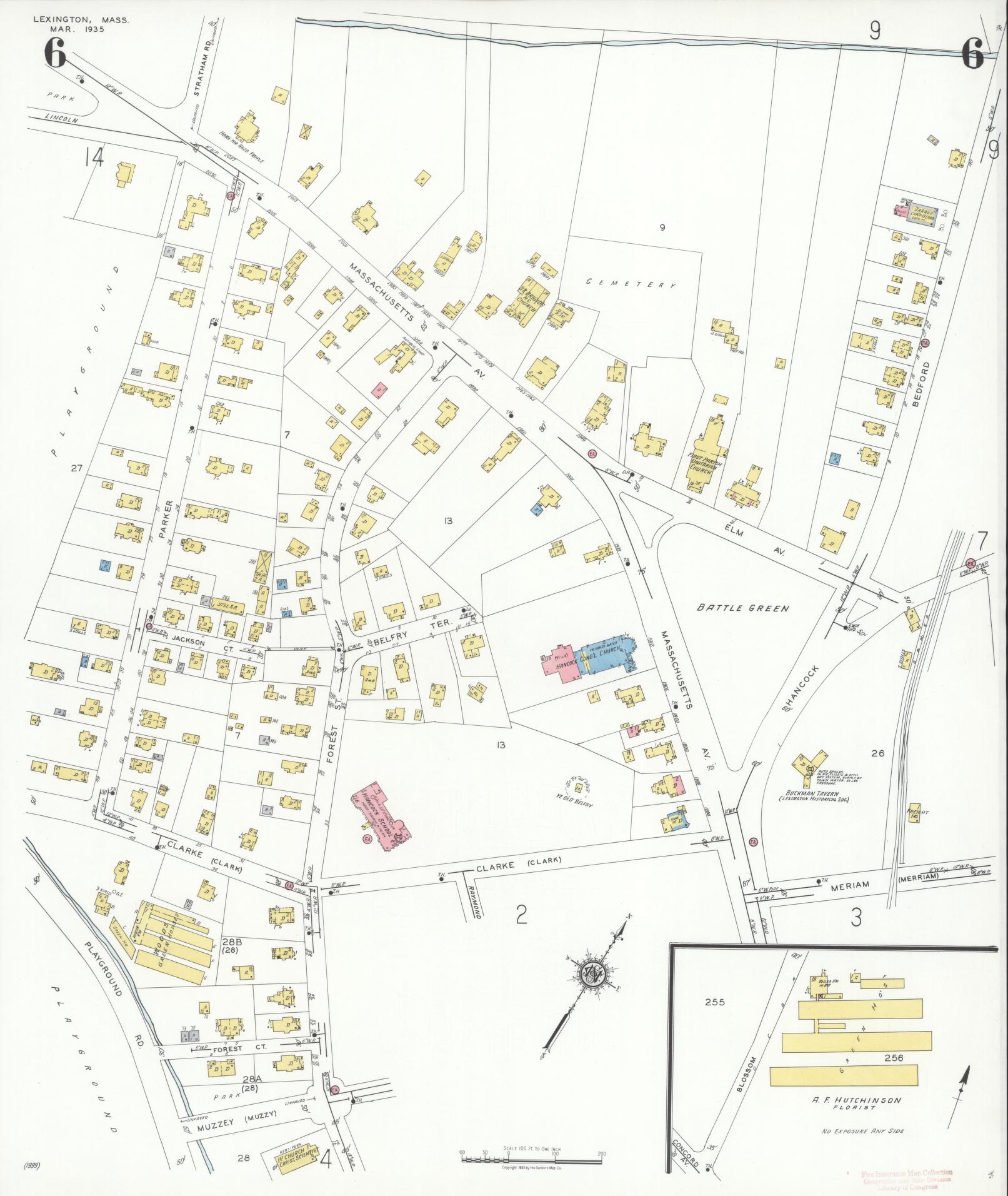 Sanborn Fire Insurance Map from Lexington, Middlesex County, Massachusetts (1935), Sheet #0006 - Historic Sanborn Fire Insurance Map Print, vintage old map wall art, antique decor, genealogy gift, Massachusetts Massachusetts map