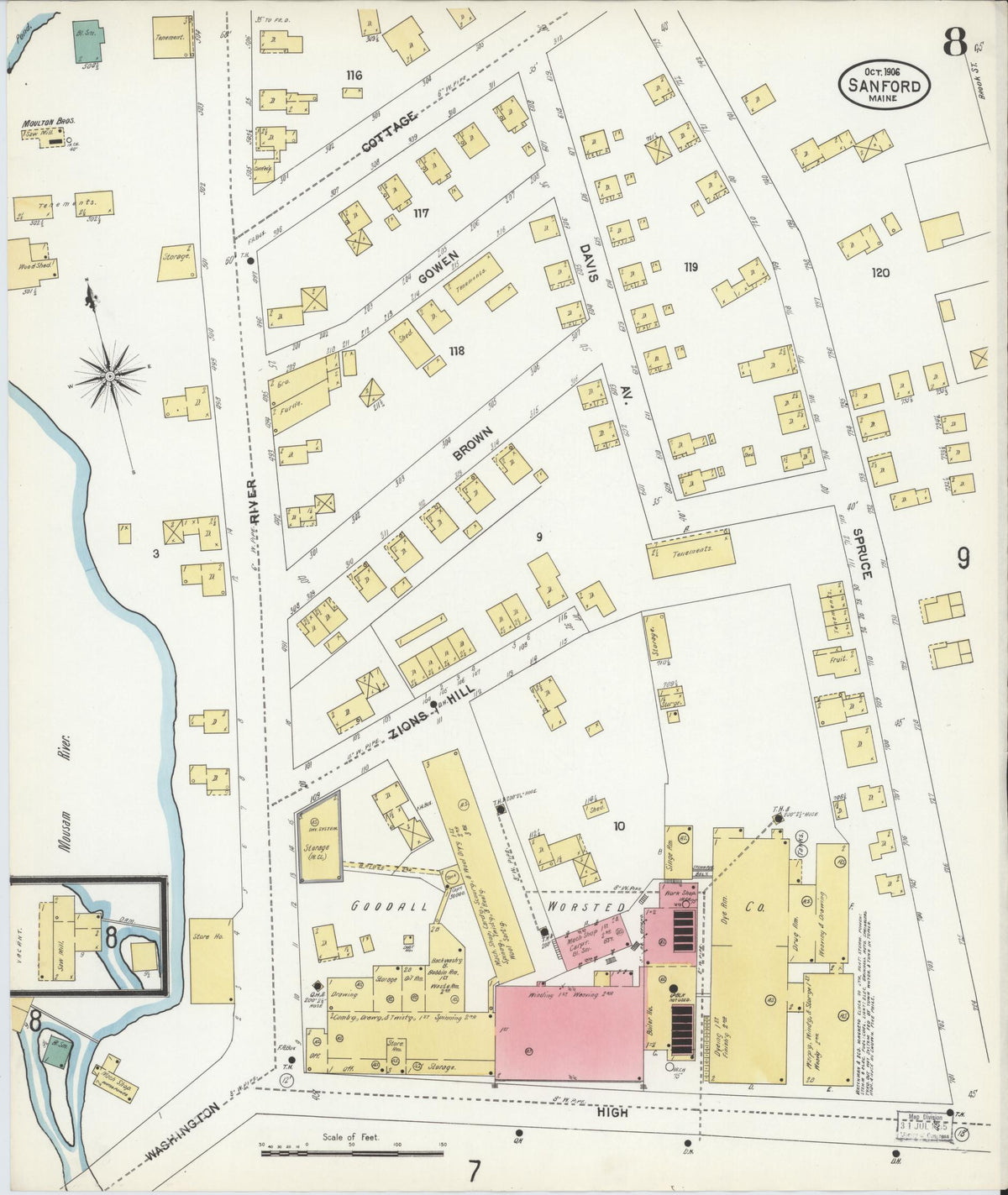 Sanborn Fire Insurance Map from Sanford, York County, Maine (1906), Sheet #0008 - Complete Map Set gallery image, historic Sanborn map, vintage wall art, Maine Maine