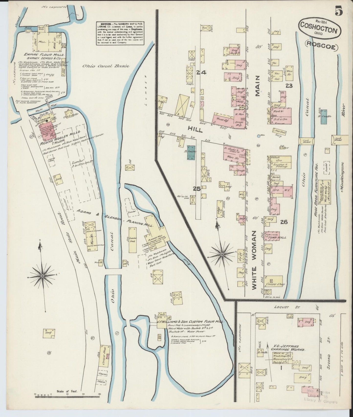 Sanborn Fire Insurance Map from Coshocton, Coshocton County, Ohio (1884), Sheet #0005 - Historic Sanborn Fire Insurance Map Print, vintage old map wall art, antique decor, genealogy gift, Ohio Ohio map