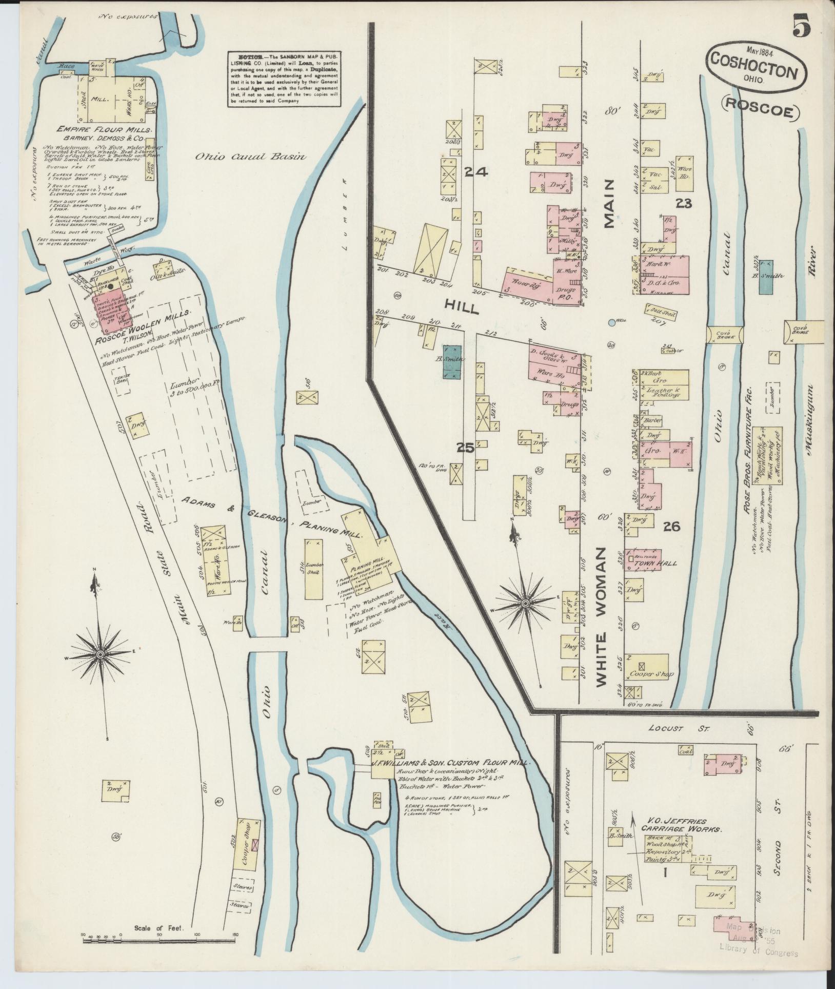 Sanborn Fire Insurance Map from Coshocton, Coshocton County, Ohio (1884), Sheet #0005 - Historic Sanborn Fire Insurance Map Print, vintage old map wall art, antique decor, genealogy gift, Ohio Ohio map
