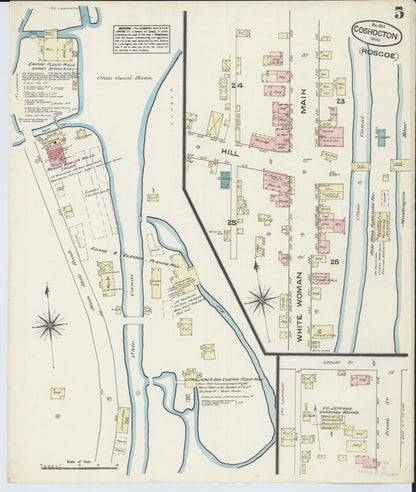 Sanborn Fire Insurance Map from Coshocton, Coshocton County, Ohio (1884), Sheet #0005 - Historic Sanborn Fire Insurance Map Print, vintage old map wall art, antique decor, genealogy gift, Ohio Ohio map