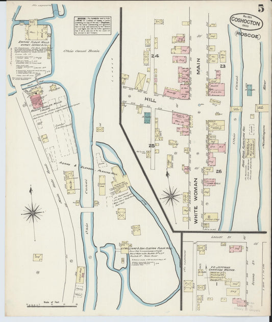 Sanborn Fire Insurance Map from Coshocton, Coshocton County, Ohio (1884), Sheet #0005 - Historic Sanborn Fire Insurance Map Print, vintage old map wall art, antique decor, genealogy gift, Ohio Ohio map