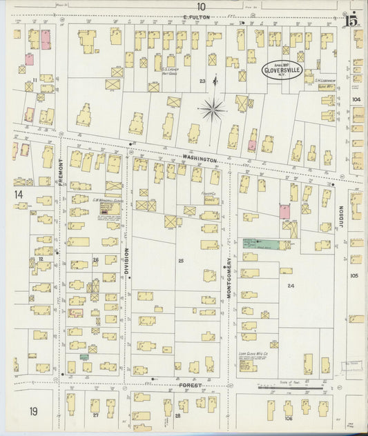 Sanborn Fire Insurance Map from Gloversville, Fulton County, New York (1897), Sheet #0015 - Historic Sanborn Fire Insurance Map Print, vintage old map wall art, antique decor, genealogy gift, New York New York map