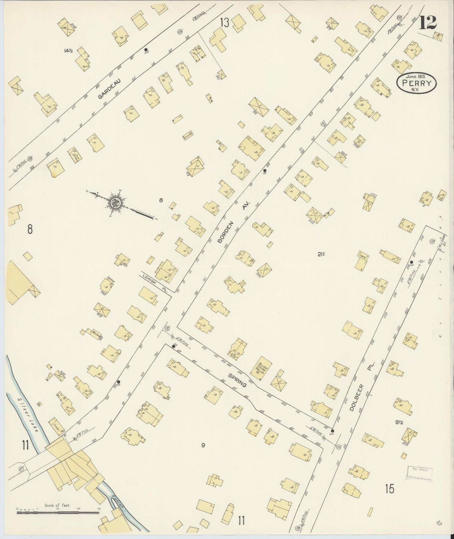Sanborn Fire Insurance Map from Perry, Wyoming County, New York (1913), Sheet #0012 - Complete Map Set gallery image, historic Sanborn map, vintage wall art, New York New York