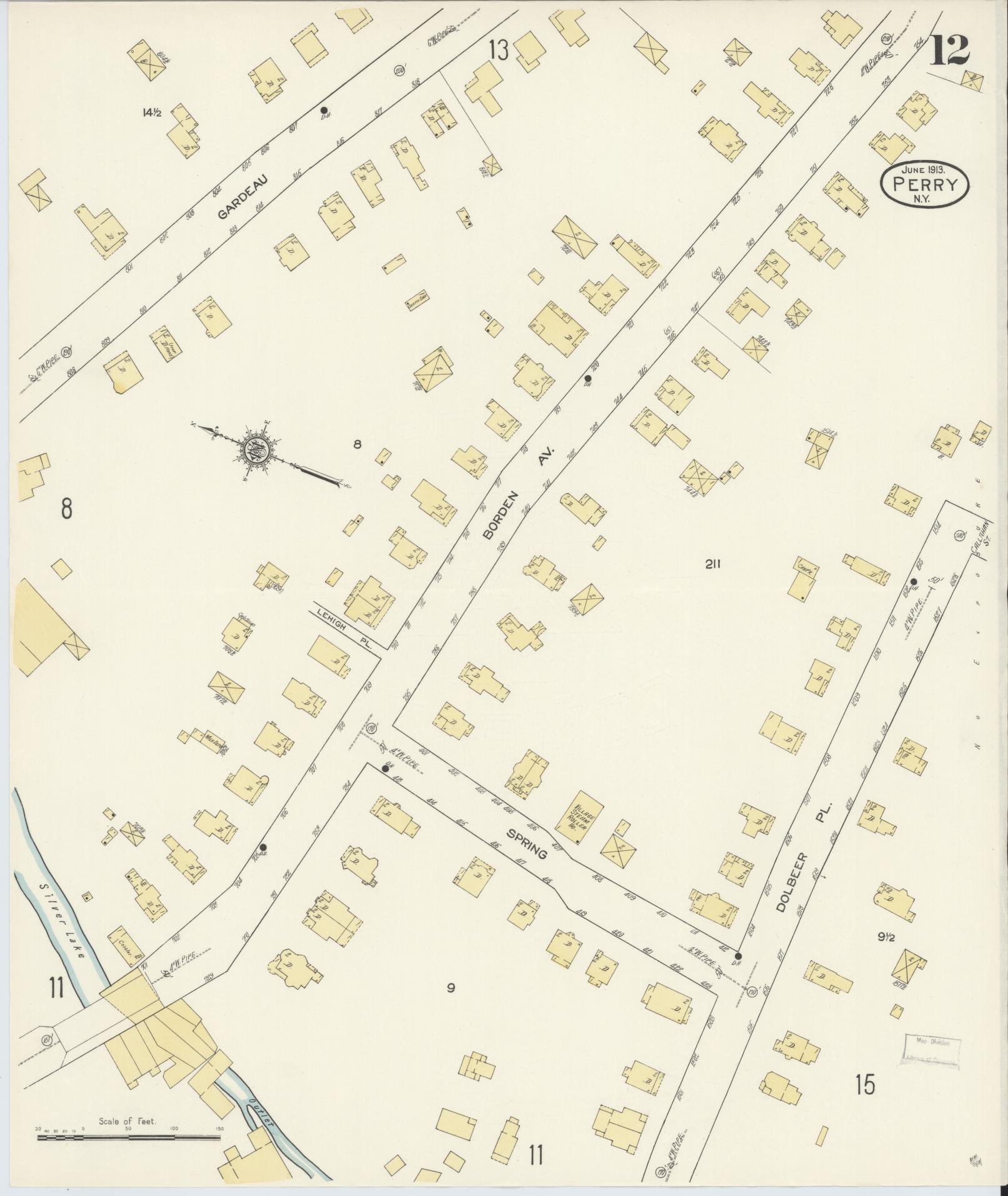 Sanborn Fire Insurance Map from Perry, Wyoming County, New York (1913), Sheet #0012 - Complete Map Set gallery image, historic Sanborn map, vintage wall art, New York New York