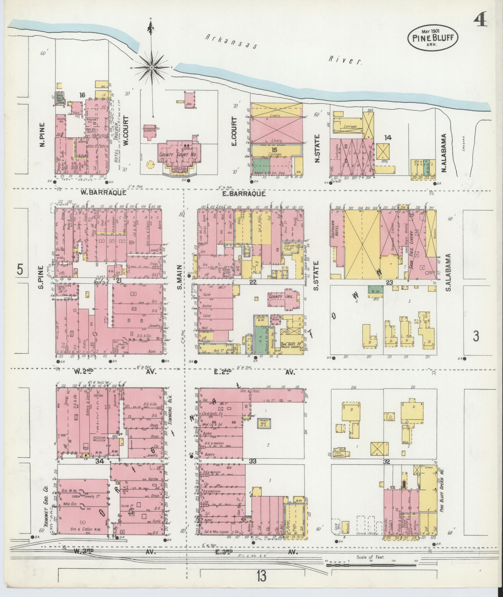 Sanborn Fire Insurance Map from Pine Bluff, Jefferson County, Arkansas (1901), Sheet #0004 - Complete Map Set gallery image, historic Sanborn map, vintage wall art, Arkansas Arkansas