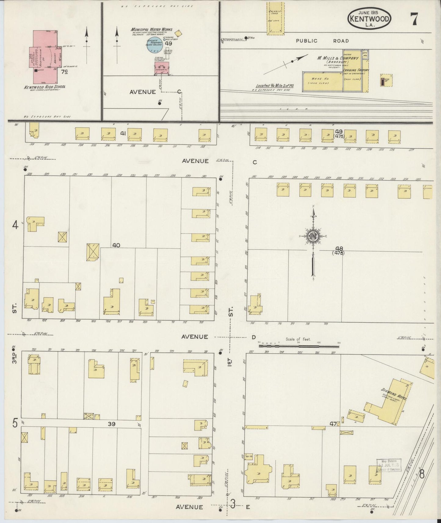 Sanborn Fire Insurance Map from Kentwood, Tangipahoa Parish, Louisiana (1915), Sheet #0007 - Complete Map Set gallery image, historic Sanborn map, vintage wall art, Louisiana Louisiana