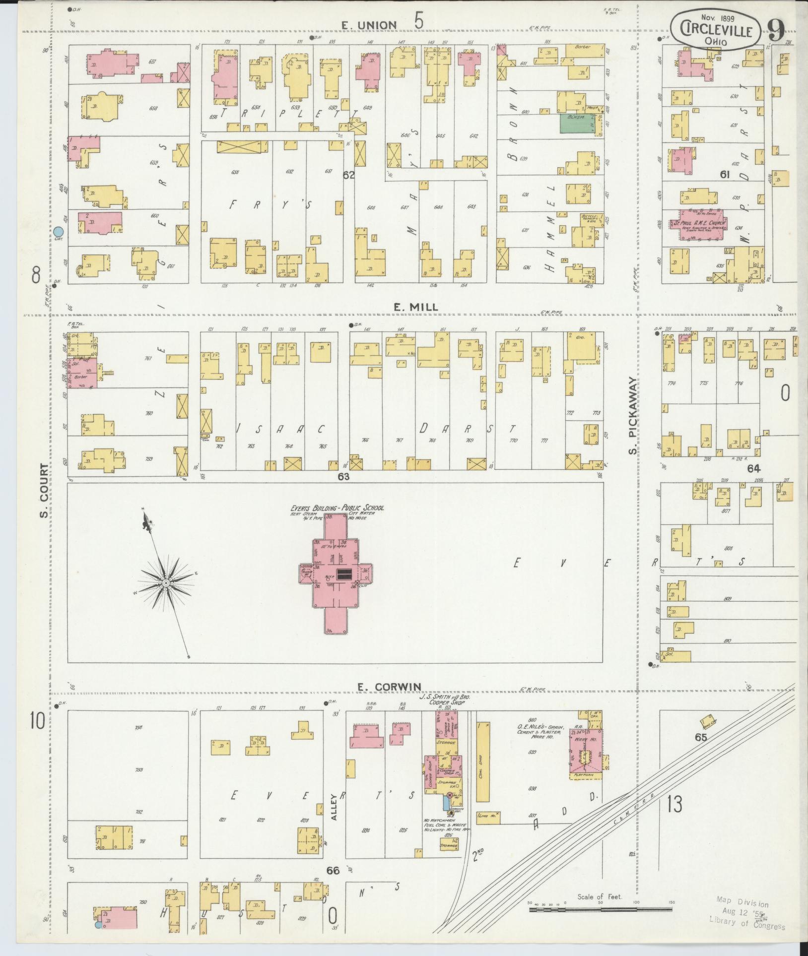 Sanborn Fire Insurance Map from Circleville, Pickaway County, Ohio (1899), Sheet #0009 - Historic Sanborn Fire Insurance Map Print, vintage old map wall art, antique decor, genealogy gift, Ohio Ohio map