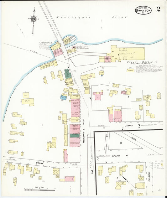 Sanborn Fire Insurance Map from Swanton, Franklin County, Vermont (1909), Sheet #0002 - Historic Sanborn Fire Insurance Map Print, vintage old map wall art, antique decor, genealogy gift, Vermont Vermont map