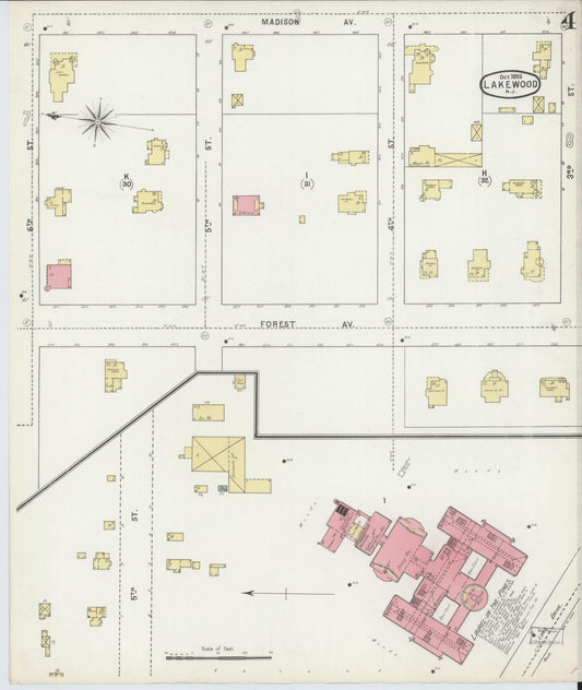 Sanborn Fire Insurance Map from Lakewood, Ocean County, New Jersey (1895), Sheet #0004 - Historic Sanborn Fire Insurance Map Print, vintage old map wall art, antique decor, genealogy gift, New Jersey New Jersey map