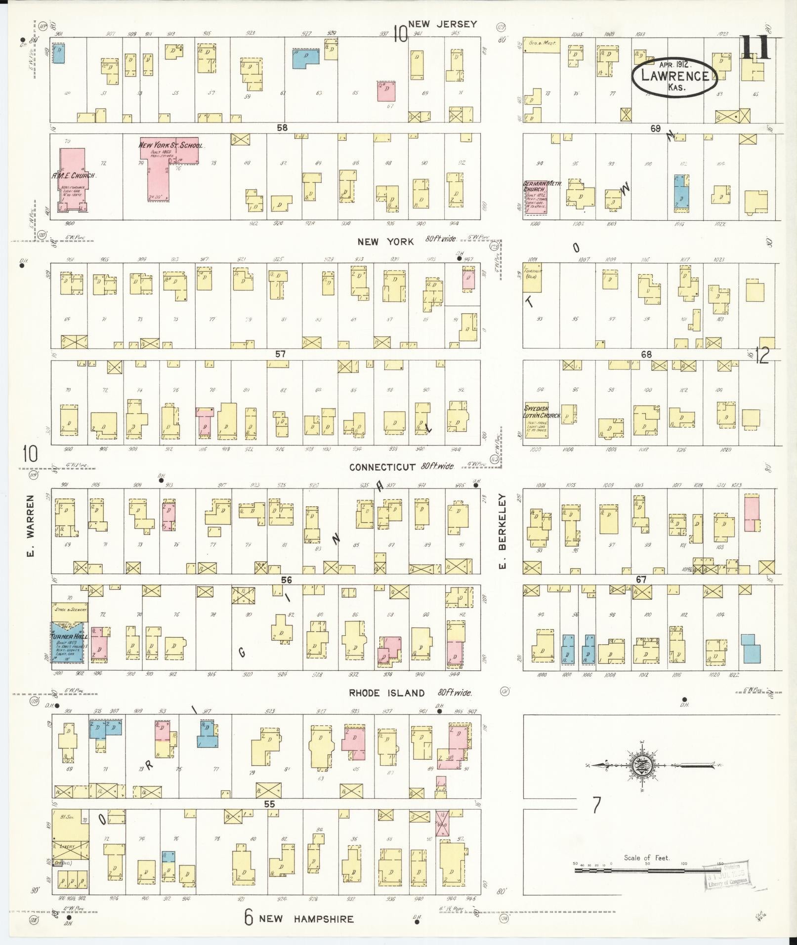 Sanborn Fire Insurance Map from Lawrence, Douglas County, Kansas (1912), Sheet #0011 - Historic Sanborn Fire Insurance Map Print, vintage old map wall art, antique decor, genealogy gift, Kansas Kansas map
