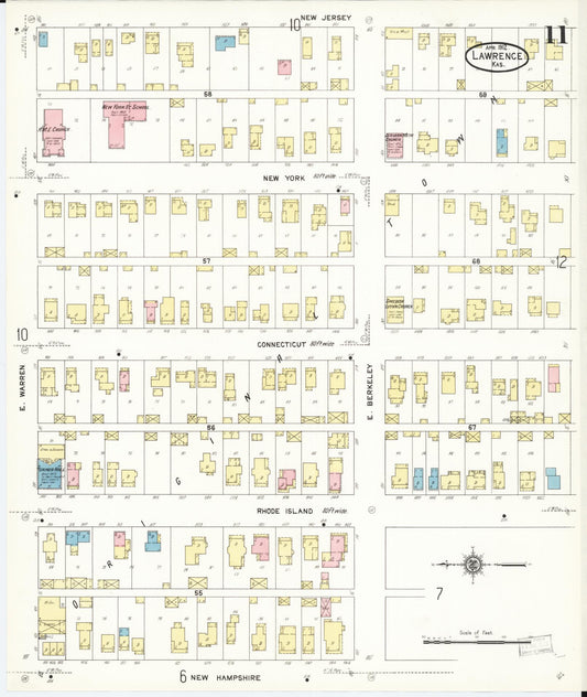 Sanborn Fire Insurance Map from Lawrence, Douglas County, Kansas (1912), Sheet #0011 - Historic Sanborn Fire Insurance Map Print, vintage old map wall art, antique decor, genealogy gift, Kansas Kansas map