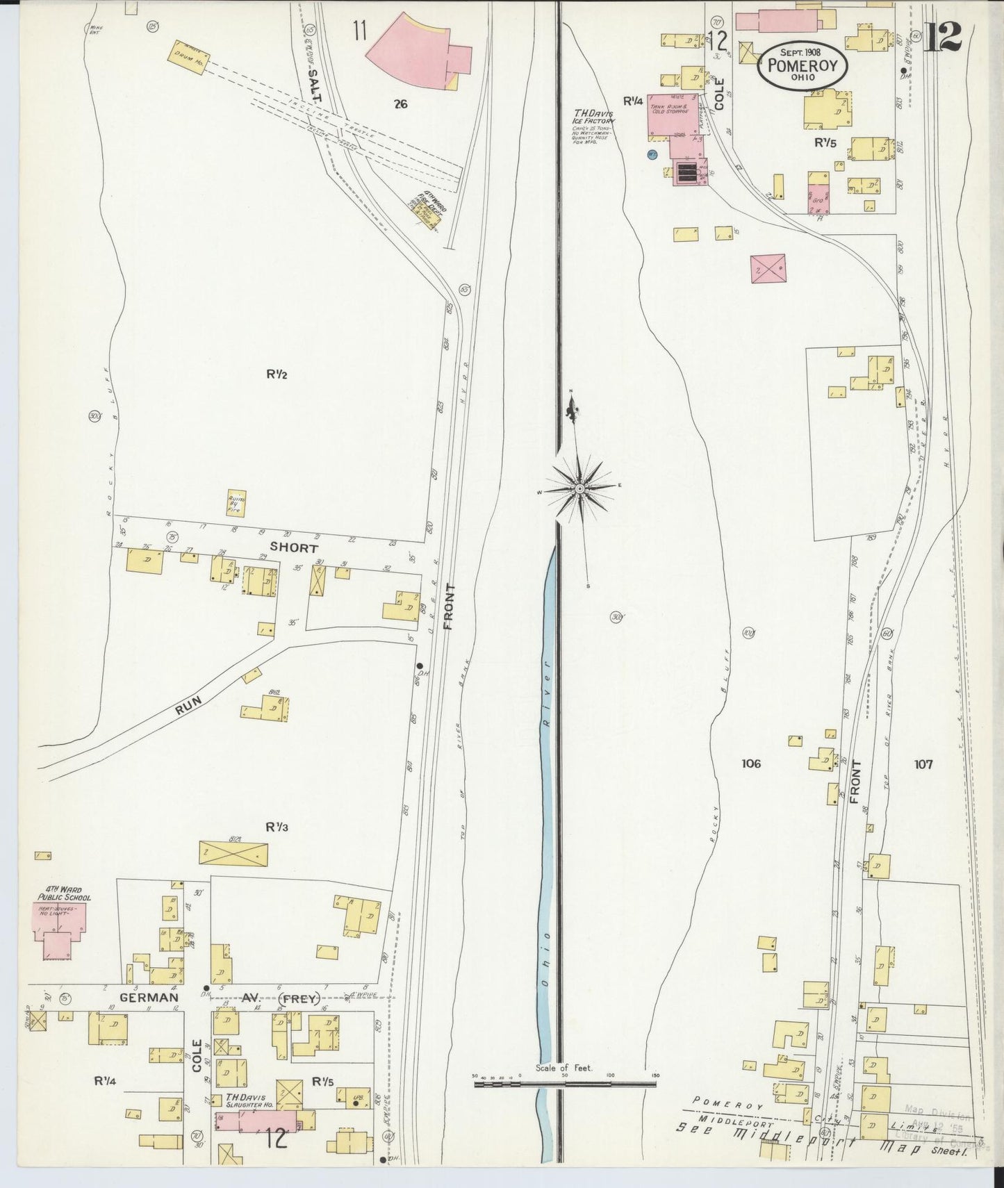 Sanborn Fire Insurance Map from Pomeroy, Meigs County, Ohio (1908), Sheet #0012 - Complete Map Set gallery image, historic Sanborn map, vintage wall art, Ohio Ohio