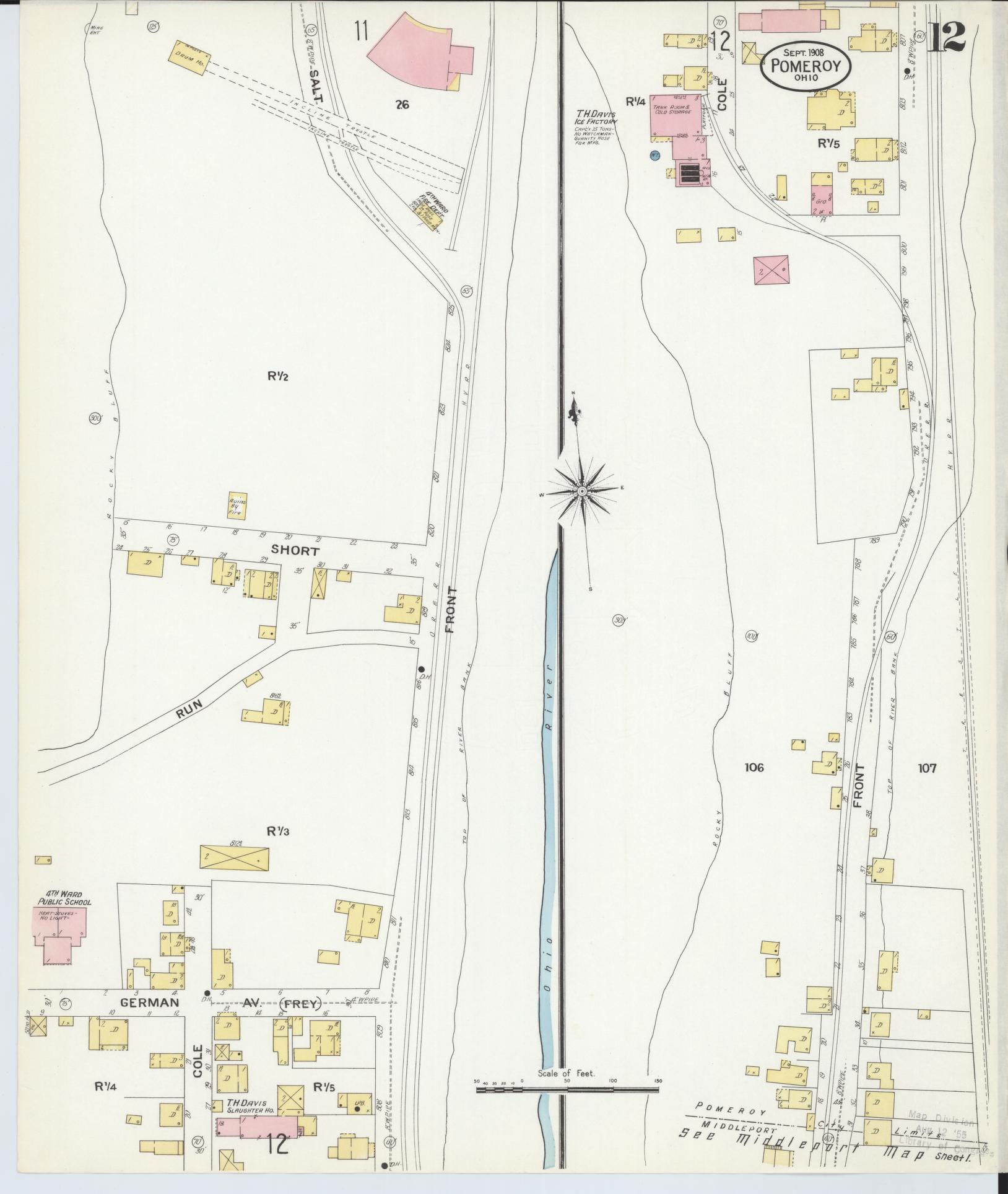 Sanborn Fire Insurance Map from Pomeroy, Meigs County, Ohio (1908), Sheet #0012 - Complete Map Set gallery image, historic Sanborn map, vintage wall art, Ohio Ohio