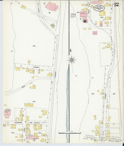 Sanborn Fire Insurance Map from Pomeroy, Meigs County, Ohio (1908), Sheet #0012 - Complete Map Set gallery image, historic Sanborn map, vintage wall art, Ohio Ohio