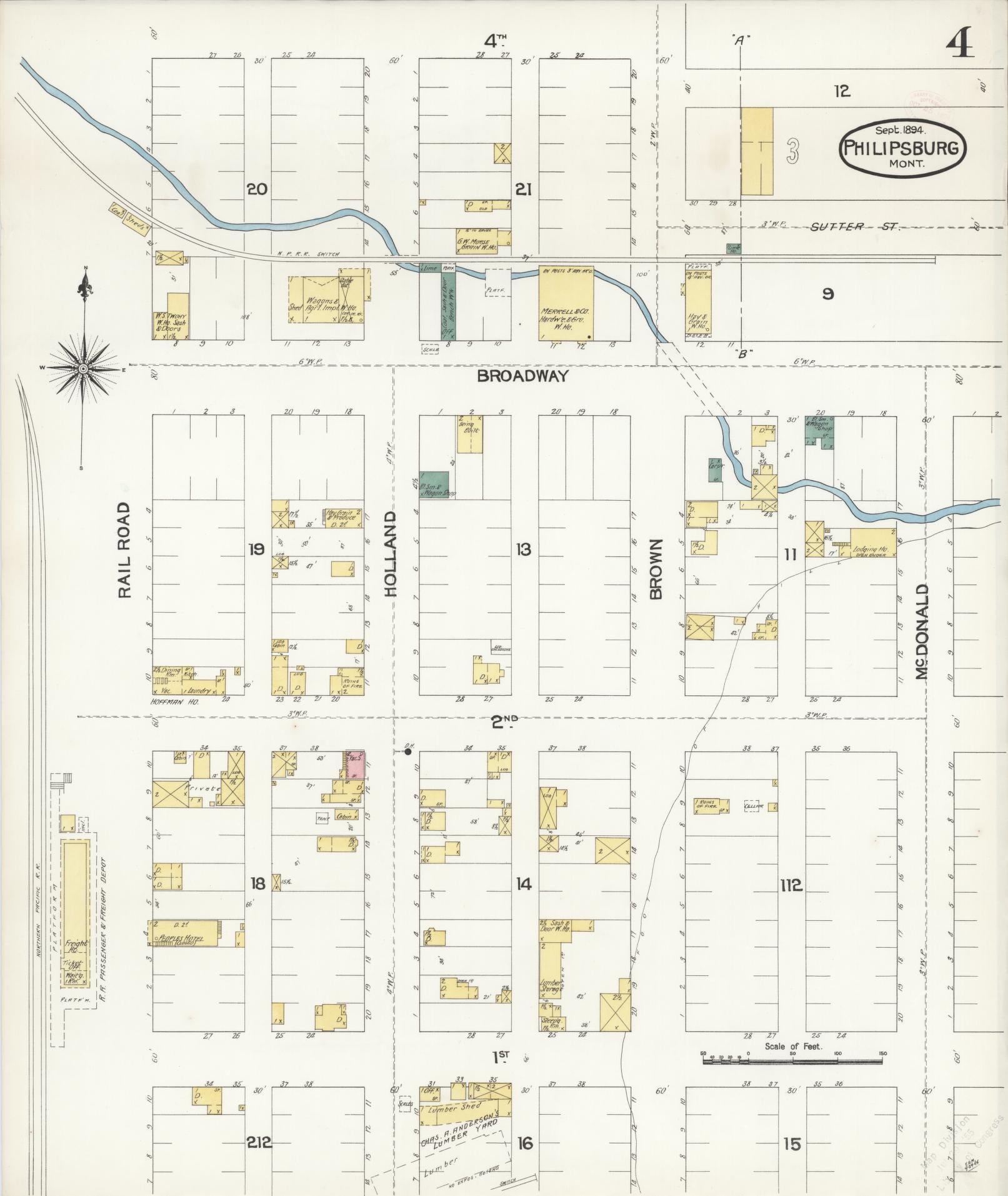 Sanborn Fire Insurance Map from Philipsburg, Granite County, Montana (1894), Sheet #0004 - Complete Map Set gallery image, historic Sanborn map, vintage wall art, Montana Montana