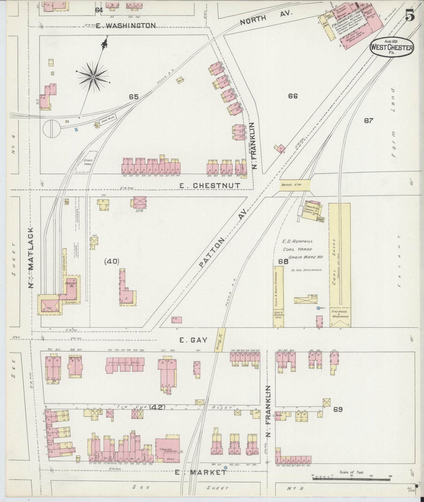 Sanborn Fire Insurance Map from West Chester, Chester County, Pennsylvania (1891), Sheet #0005 - Complete Map Set gallery image, historic Sanborn map, vintage wall art, Pennsylvania Pennsylvania