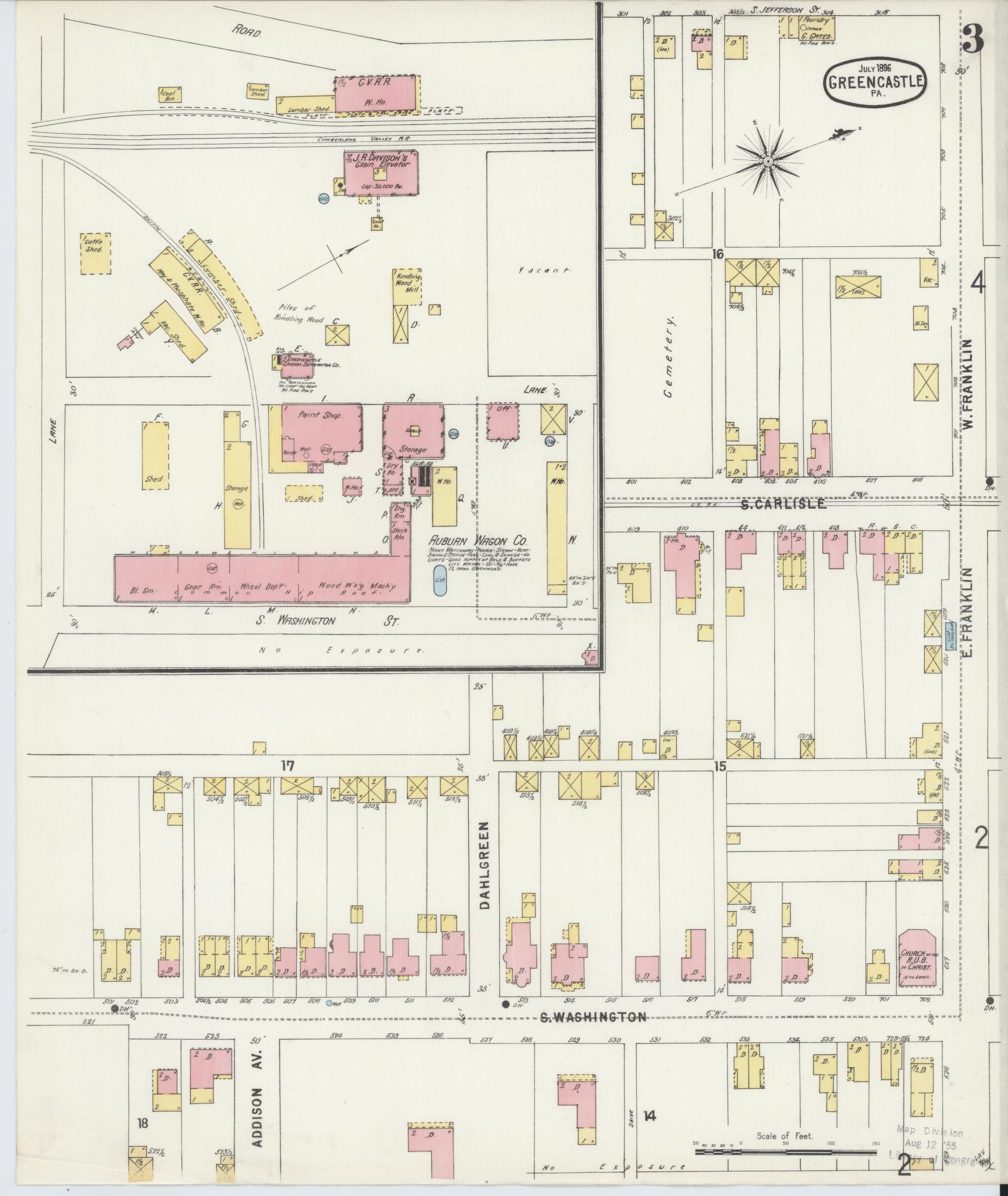 Sanborn Fire Insurance Map from Greencastle, Franklin County, Pennsylvania (1896), Sheet #0003 - Historic Sanborn Fire Insurance Map Print, vintage old map wall art, antique decor, genealogy gift, Pennsylvania Pennsylvania map