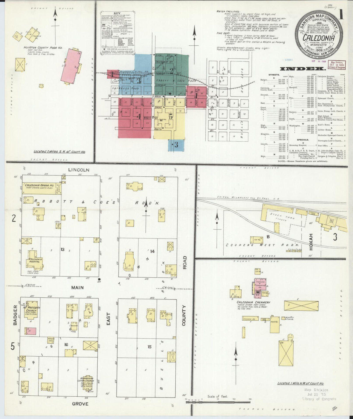 Sanborn Fire Insurance Map from Caledonia, Houston County, Minnesota (1909), Sheet #0001 - Complete Map Set gallery image, historic Sanborn map, vintage wall art, Minnesota Minnesota