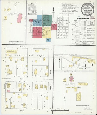 Sanborn Fire Insurance Map from Caledonia, Houston County, Minnesota (1909), Sheet #0001 - Complete Map Set gallery image, historic Sanborn map, vintage wall art, Minnesota Minnesota