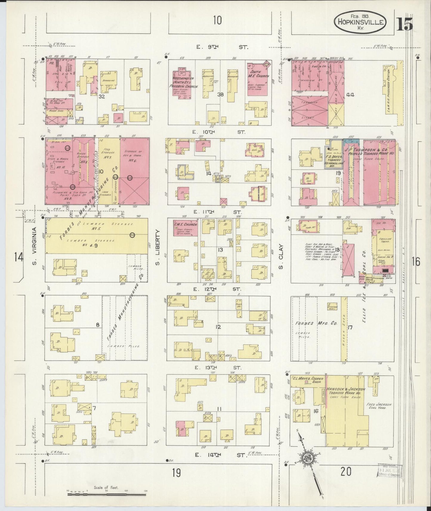 Sanborn Fire Insurance Map from Hopkinsville, Christian County, Kentucky (1913), Sheet #0015 - Complete Map Set gallery image, historic Sanborn map, vintage wall art, Kentucky Kentucky
