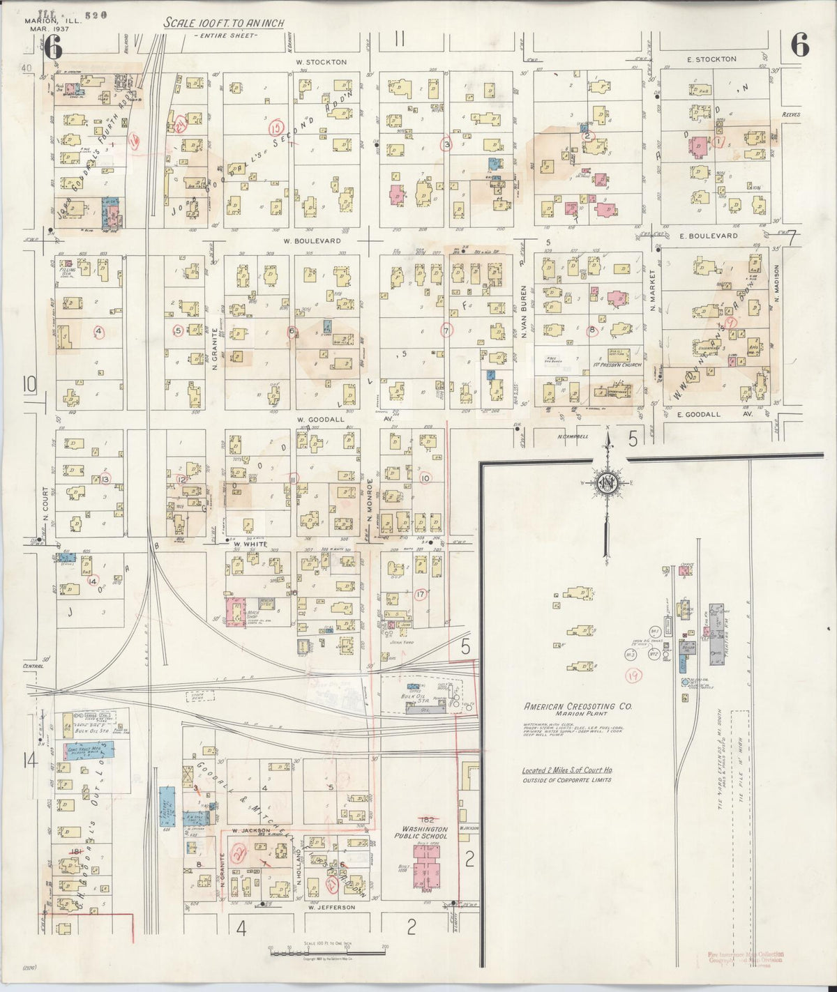Sanborn Fire Insurance Map from Marion, Williamson County, Illinois (1946), Sheet #0006 - Complete Map Set gallery image, historic Sanborn map, vintage wall art, Illinois Illinois