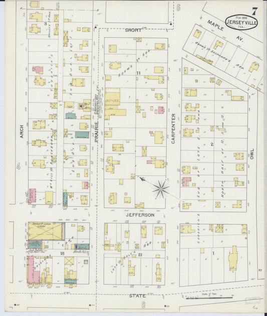 Sanborn Fire Insurance Map from Jerseyville, Jersey County, Illinois (1894), Sheet #0007 - Historic Sanborn Fire Insurance Map Print, vintage old map wall art, antique decor, genealogy gift, Illinois Illinois map