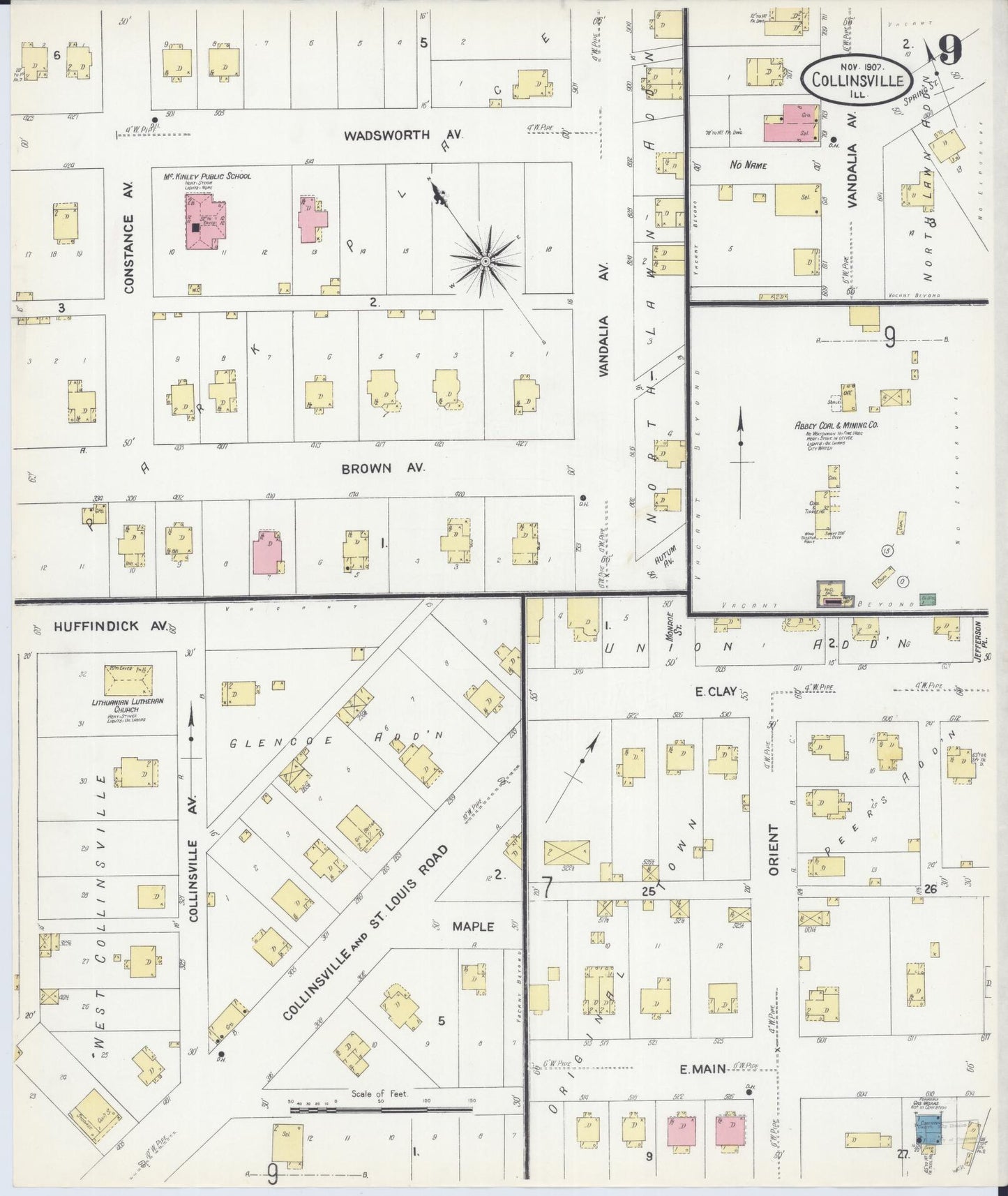 Sanborn Fire Insurance Map from Collinsville, Madison County, Illinois (1907), Sheet #0009 - Historic Sanborn Fire Insurance Map Print, vintage old map wall art, antique decor, genealogy gift, Illinois Illinois map