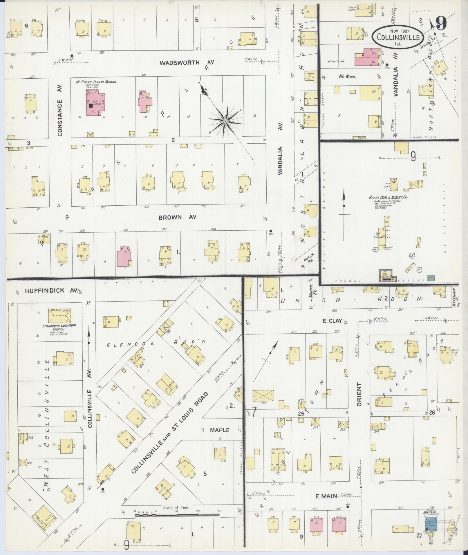 Sanborn Fire Insurance Map from Collinsville, Madison County, Illinois (1907), Sheet #0009 - Historic Sanborn Fire Insurance Map Print, vintage old map wall art, antique decor, genealogy gift, Illinois Illinois map