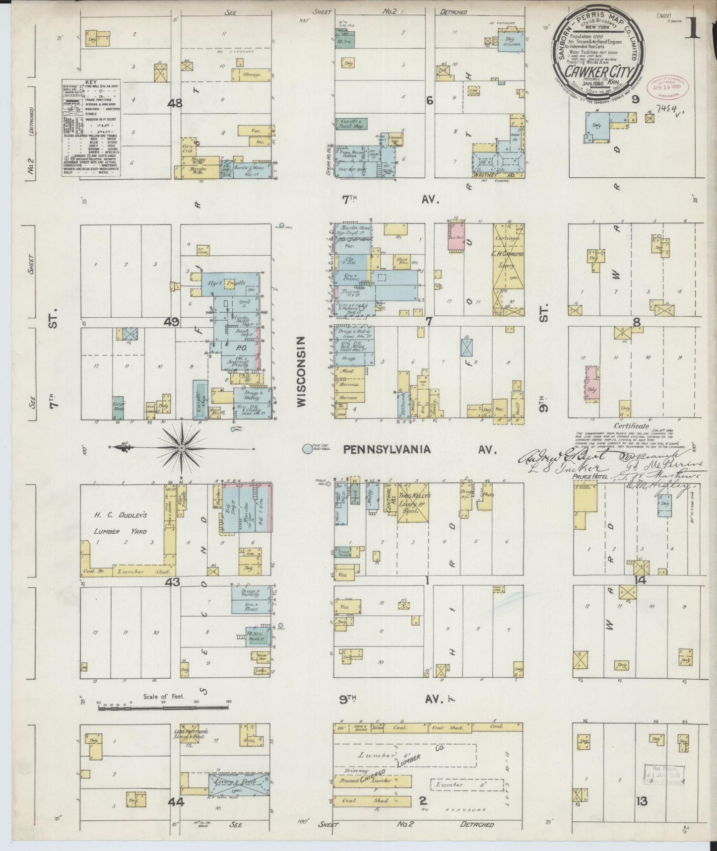 Sanborn Fire Insurance Map from Cawker City, Mitchell County, Kansas. (1890) – Historic Sanborn Fire Insurance Map Print