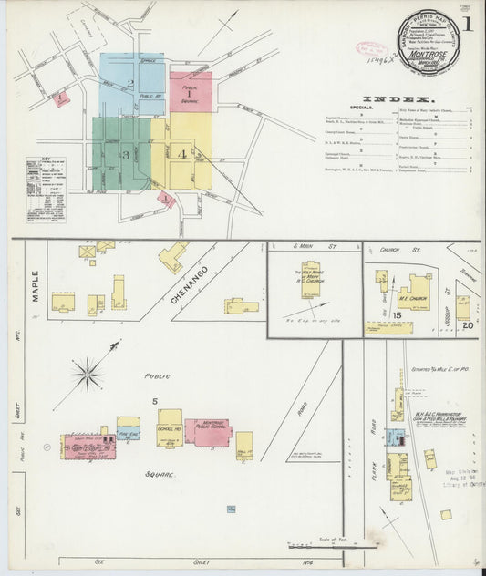 Sanborn Fire Insurance Map from Montrose, Susquehanna County, Pennsylvania (1892), Sheet #0001 - Historic Sanborn Fire Insurance Map Print, vintage old map wall art, antique decor, genealogy gift, Pennsylvania Pennsylvania map