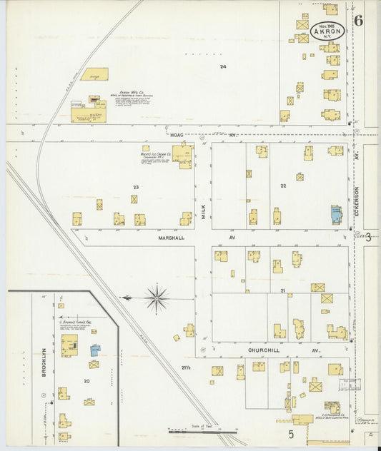 Sanborn Fire Insurance Map from Akron, Erie County, New York (1905), Sheet #0006 - Historic Sanborn Fire Insurance Map Print, vintage old map wall art, antique decor, genealogy gift, New York New York map