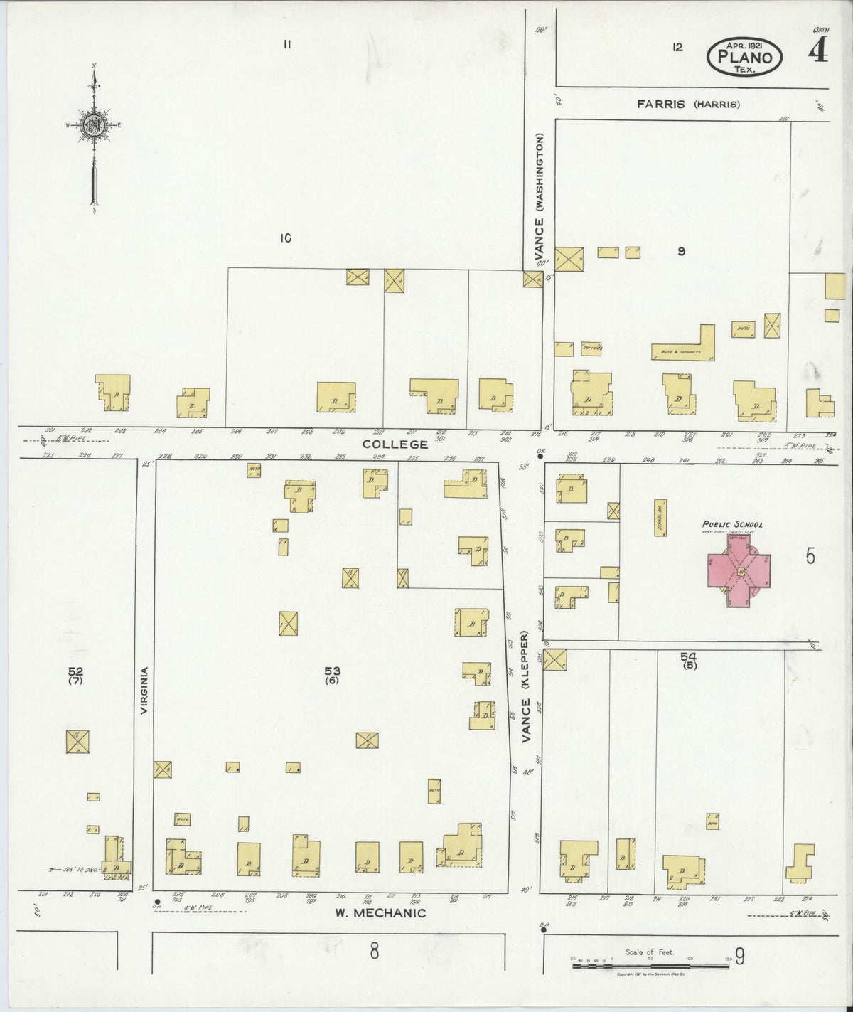 Sanborn Fire Insurance Map from Plano, Collin County, Texas (1921), Sheet #0004 - Complete Map Set gallery image, historic Sanborn map, vintage wall art, Texas Texas