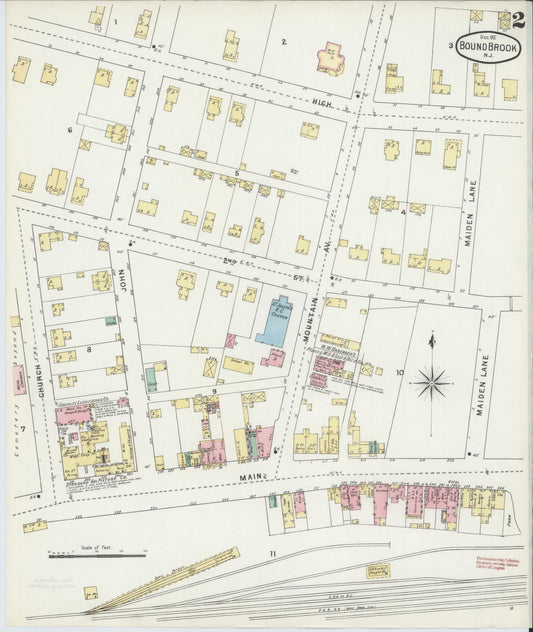 Sanborn Fire Insurance Map from Bound Brook, Somerset County, New Jersey (1895), Sheet #0002 - Historic Sanborn Fire Insurance Map Print, vintage old map wall art, antique decor, genealogy gift, New Jersey New Jersey map